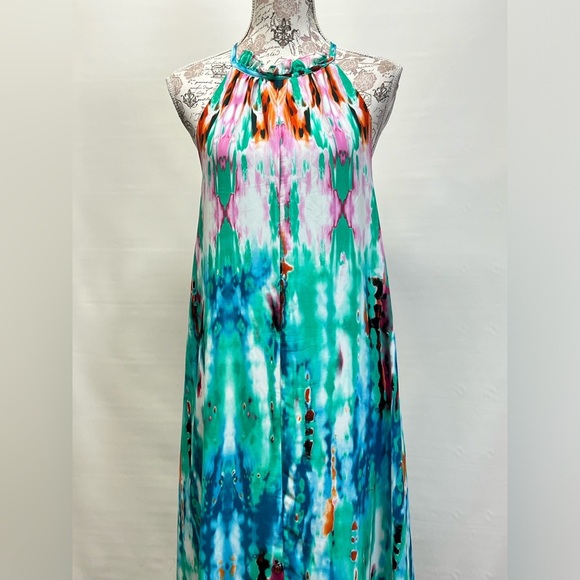 BUDDY LOVE Aqua multi halter neck maxi dress size M. - Picture 1 of 13